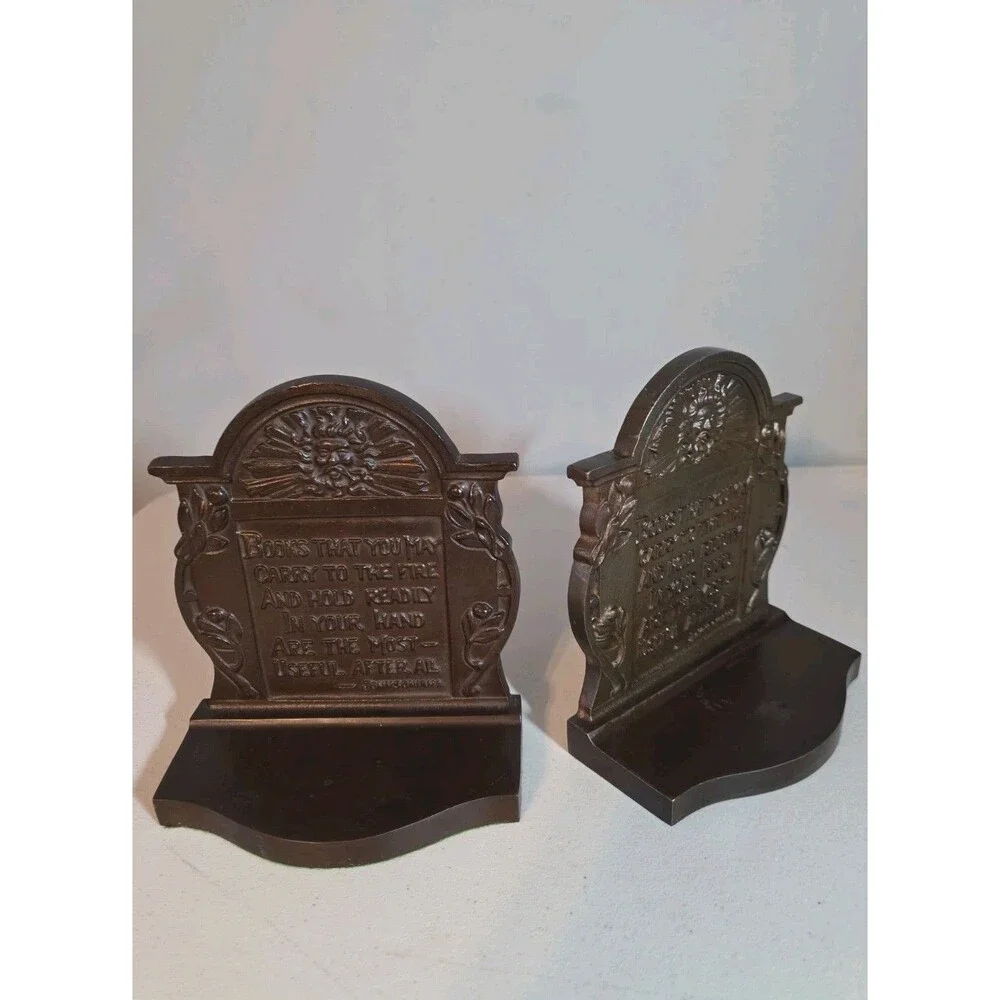 Antique Bradley Hubbard Cast Iron Classic Wind Poetry Bacon Johnson Bookends